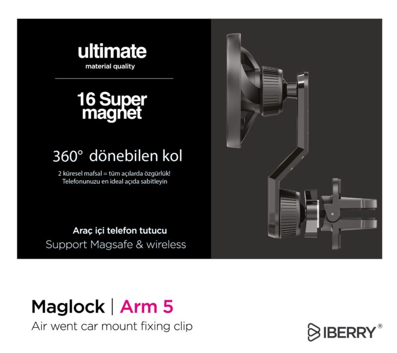 İBERRY MAGLOCK ARM 5 KLİPSLİ MAGSAFE ARAÇ İÇİ TELEFON TUTUCU - Görsel 5
