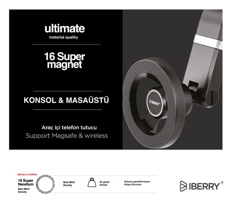 İBERRY MAGLOCK ARM 6 VANTUZLU MAGSAFE ARAÇ İÇİ TELEFON TUTUCU - Görsel 3