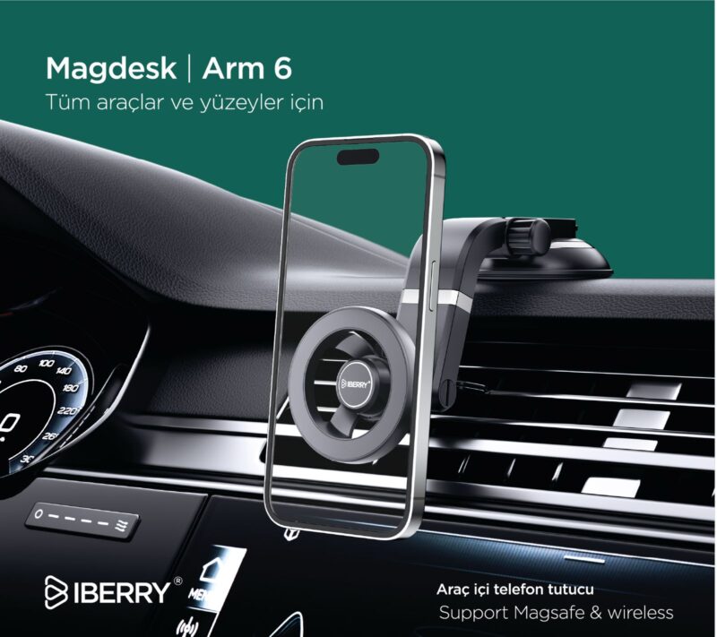 İBERRY MAGLOCK ARM 6 VANTUZLU MAGSAFE ARAÇ İÇİ TELEFON TUTUCU - Görsel 2