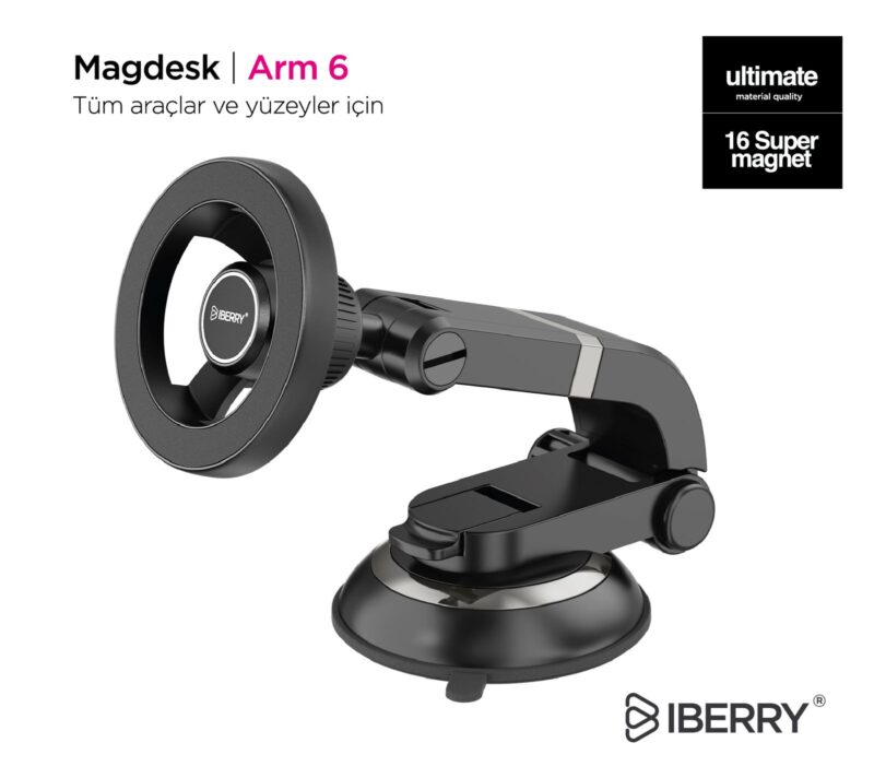 İBERRY MAGLOCK ARM 6 VANTUZLU MAGSAFE ARAÇ İÇİ TELEFON TUTUCU
