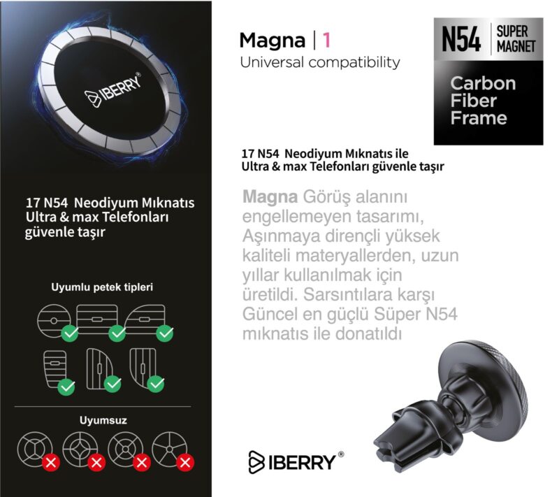 İBERRY MAGNA1 KARBON KLİPSLİ MANYETİK ARAÇ İÇİ TELEFON TUTUCU - Görsel 5