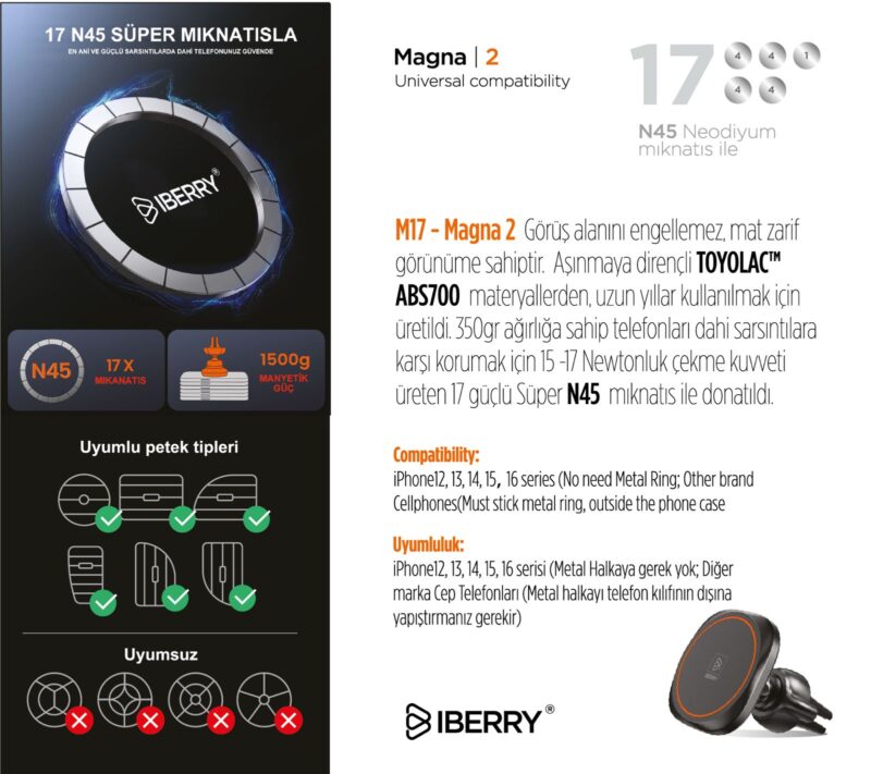 İBERRY MAGNA2 KIRMIZI KLİPSLİ MANYETİK ARAÇ İÇİ TELEFON TUTUCU - Görsel 6