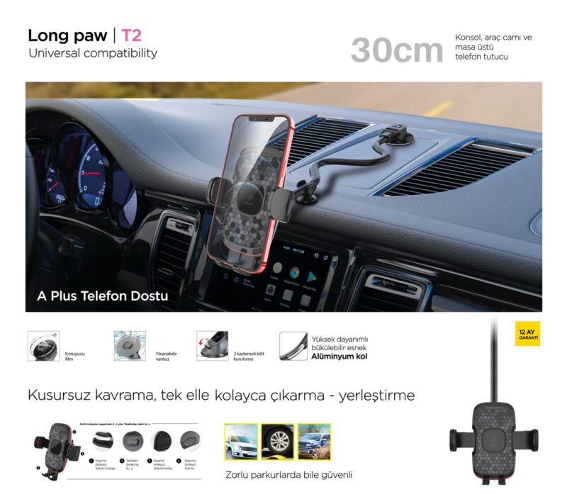 İBERRY LONG PAW T2 VANTUZLU ARAÇ İÇİ TELEFON TUTUCU - Görsel 3