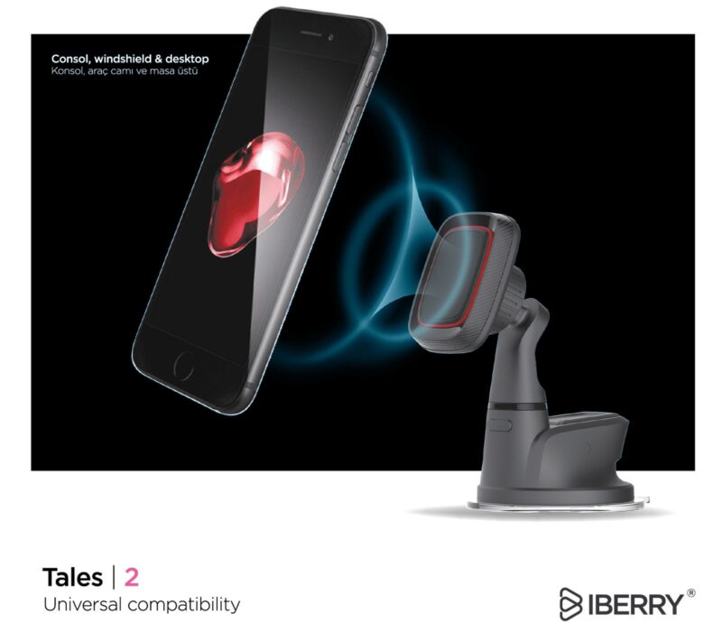 İBERRY TALES2 KIRMIZI VANTUZLU MANYETİK ARAÇ İÇİ TELEFON TUTUCU - Görsel 2