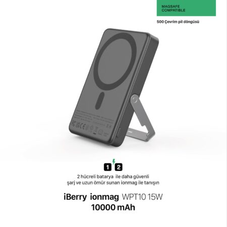 İBERRY WPT10 10000mAh GRİ MAGSAFE POWERBANK STANDLI